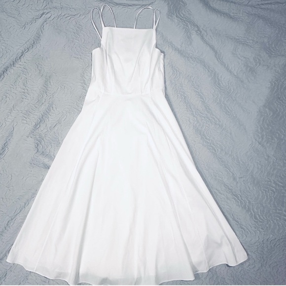 NEW Theory women’s size 8 Double Spaghetti Straps Flare Dress White Caliver 2 - Picture 3 of 9